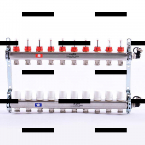 Коллекторная группа из нержавеющей стали с термостатическими вентилями и расходомерами UNI-FITT 1"x3/4"ЕК 10 выходов - Сантех-Урал