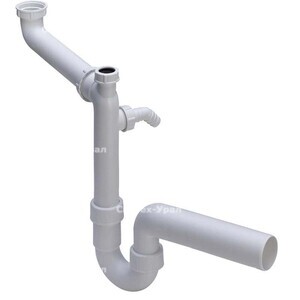 Сифон трубный для двойных моек с горизонтальным отводом и дополнительным штуцером для шланга VIEGA 50мм - Сантех-Урал