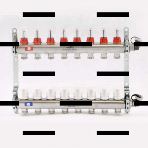 Коллекторная группа из нержавеющей стали с термостатическими вентилями и расходомерами UNI-FITT 1"x3/4"ЕК 8 выходов - Сантех-Урал