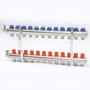 Коллекторная группа с регулировочными и термостатическими вентилями UNI-FITT 1"x3/4"ЕК 12 выходов - Сантех-Урал