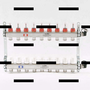 Коллекторная группа из нержавеющей стали с термостатическими вентилями и расходомерами UNI-FITT 1"x3/4"ЕК 9 выходов - Сантех-Урал