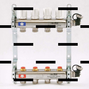 Коллекторная группа из нержавеющей стали с регулировочными и термостатическими вентилями UNI-FITT 1"x3/4"ЕК 4 выхода - Сантех-Урал