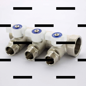 Коллектор НВ 1' с кранами никелированный UNI-FITT 3 выхода 1/2'Н 40мм - Сантех-Урал